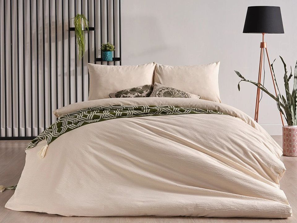 Sofia Gofre Nevresim Takımı Çift Kişilik - Bej