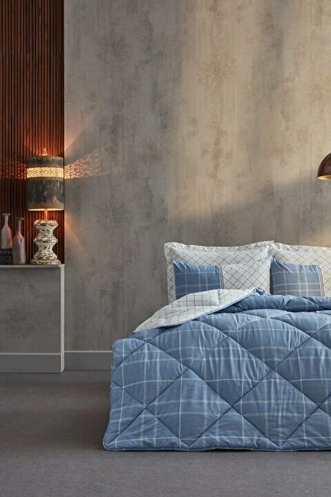 Polycotton Vogy Comforter Set Çift Kişilik - Mavi