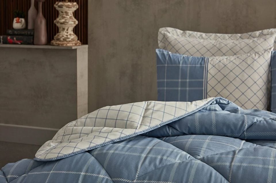 Polycotton Vogy Comforter Set Çift Kişilik - Mavi