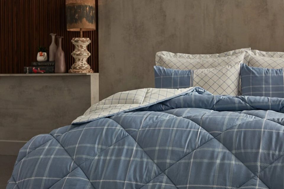 Polycotton Vogy Comforter Set Çift Kişilik - Mavi