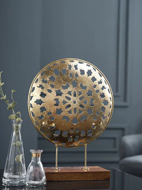 Dekoratif Pirinç Mumluk (MA2384) Ahşap - Pirinç - Standart